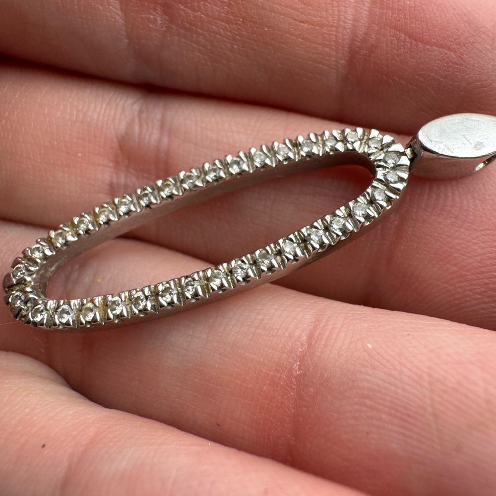 Vintage solid 14k white gold genuine diamond pendant - Picture 3 of 14